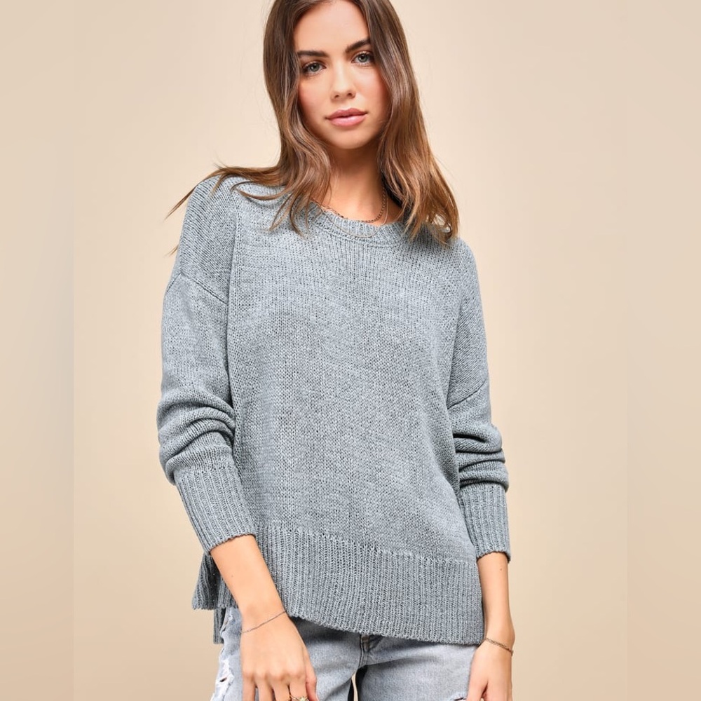 NWOT! Positive Presence Sage Blue Loose Knit Sweater